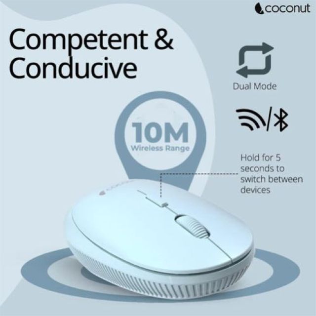 Coconut Glory Silent Multi Device Wireless Mouse + Bluetooth (Blue)