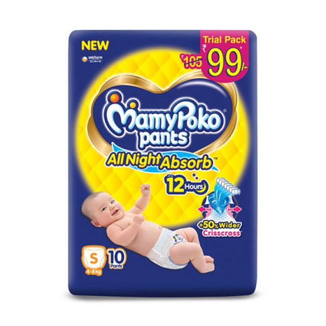 MamyPoko Pants All Night Absorb Baby Diapers, Small (S), 10 Pants 4-8 kg