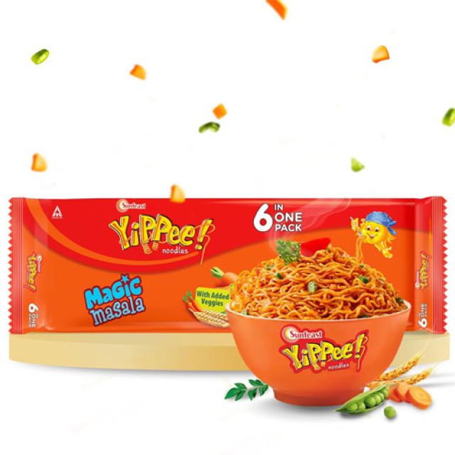 420g Sunfeast YiPPee! Magic Masala, Long, Non-Sticky Instant Noodles | With Real Vegetables 6 in 1 Pack