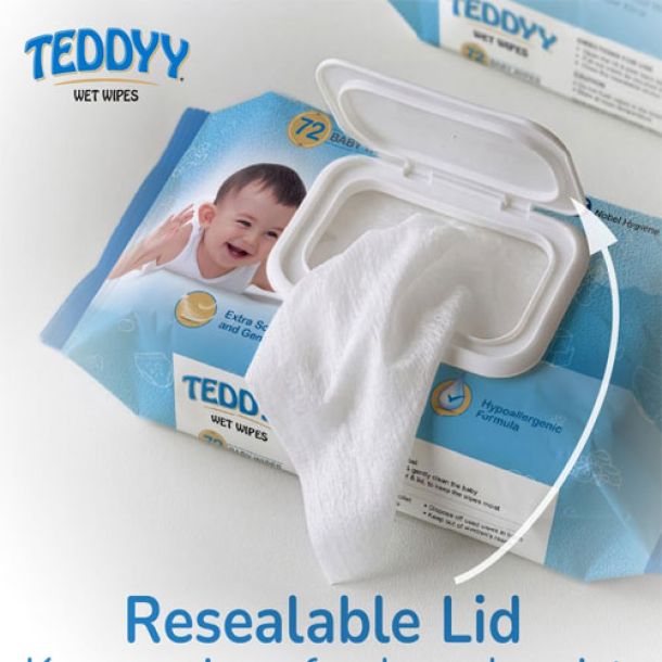 Teddyy Soft Cleansing Baby Wet Wipes with Lid  Special Germ Protection | Anti - Rash | Enriched With Aloe Vera and Vitamin E | 72 Wipes